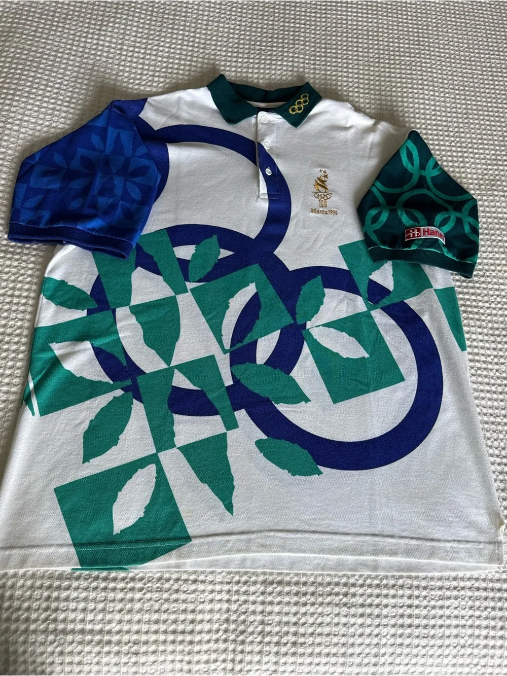 Brand new Vintage 1996 Atlanta Olympics Haynes White staff Polo with graphics - Picture 4 of 8
